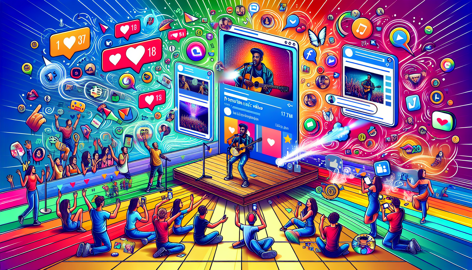 An illustration showcasing the process of music video promotion.